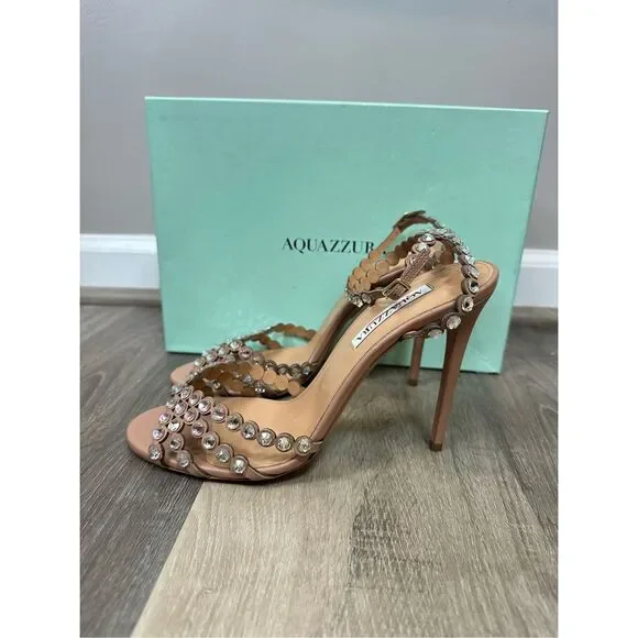 Aquazzura Tequila Crystal-Embellished Leather Sandals in Powder Pink EU40 $1525 - Picture 13 of 15